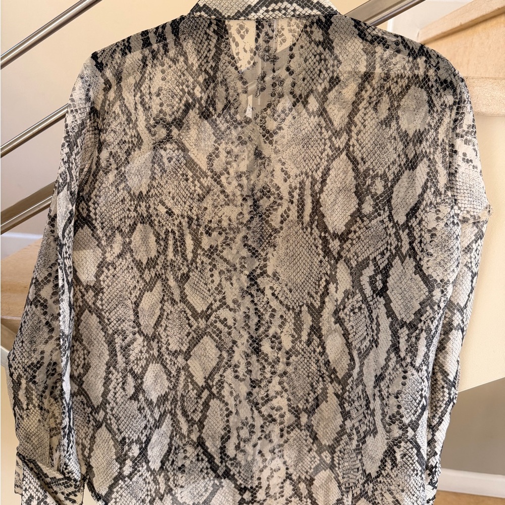 Vintage 90’s Emanuel Ungaro Sheer Snake-Print Button-Down Blouse - White & Black - Picture 13 of 14